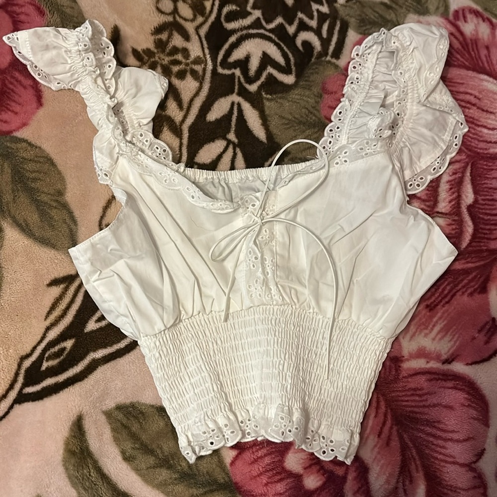 Cute cottage core white crop tank top